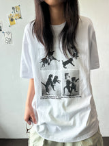 Juju Four Section Black White Oversized T-Shirt 4color
