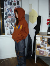Bouclé Argyle Knit Zip-up Hoodie_Burnt Orange