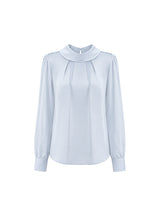 Seira Sheer High Neck Pintuck Blouse Sky Blue