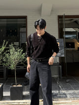 Dique velvet henley-neck round knitwear