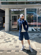 LMN City Oversized-Fit Hooded Zip-Up Cargo Shorts Set (7 colors)