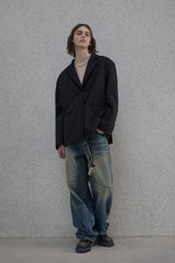 Curved double knee denim pants