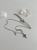 sif color twin cross turquoise vertical double ball short long layered gemstone necklace