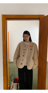 wool kitsch button round fur jacket