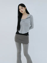 SLIM LONG BUTTON HOODIE TOP(GREY)
