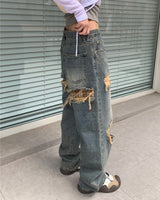 (Unisex) ビンテージチェックデニムパンツ