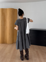 round collar check midi dress 