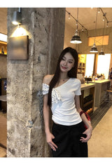 アンバランシードオフショルダードットスカーフショートスリーブTシャツ