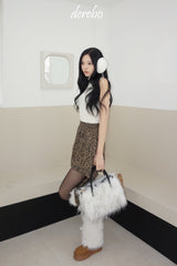 Leopard frill unbalanced skirt