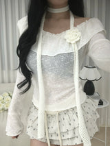 Rose pin + knit scarf
