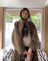 wool high-neck toggle half coat