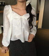 [New spring 🔥🌸/Recommendation for Guest Look] Silaven Square Neck Shoulder Puff Frill Ribbon Strap Blouse 4 Colors Formal Look/ Sweet Girl Look