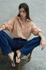 Peeky check shirt_peach