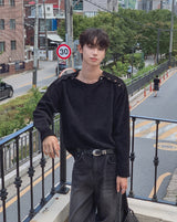 Rubber Velour Double Henley Neck Knit