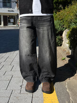 Bleach Curved Denim Pants (Black / S·M·L)
