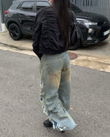 Side vintage denim pants