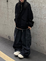 high neck two-way pocket short field jacket