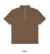 Ziden Half Zip-Up Ribbed Short-Sleeve T-Shirt
