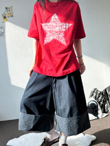 Check Roll-Up Detail Raw Denim Bermuda Shorts 2color