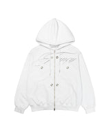 BIG CROSS EYELET HOODED ZIP-UP (WHITE) F26QB038