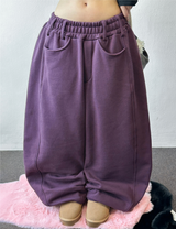 Balloon Wide Collie Belt Color-Point Fleece Balloon Wide Pants 🖤💜 5COLOR