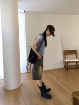 Holka メッシュキャップスリーブハーフジップアップ半袖フード付きTシャツ