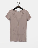 [SHORT SLEEVE/MADE] Tibot Vintage Button V-Neck Ribbed Hooded Sweatshirt