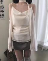 romang drape cut off-shoulder bl tie set