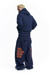 Star Lettering Patch Sweat Pants - Navy
