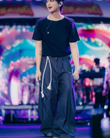 PUSH PUSH PP STRIPES PANTS ストライプワイドパンツ（ブラック）