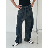 [UNISEX] Cut off line wide denim pants (2color)