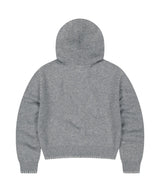 ステッチ クロップ フーデッド ジップアップ ニット グレー