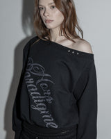 Studded One-shoulder Sweatshirt Black