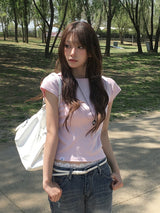 26SS★ [MADE/more BASIC/Tumble Washing] ローブセミクロップドラウンド無地半袖Tシャツ