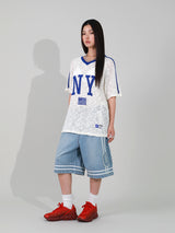 NYフラッグVネックニット  (HEATHER GREY)