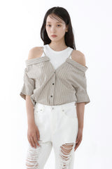 LOOSE OFF-SHOULDER SHIRT_BEIGE