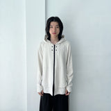 Waffle Knit Double-Zip Button Detail Hooded Jacket