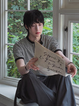 Yushi Stripe Henley Neck Short Sleeve T-Shirt