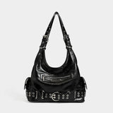 Y2K Stud Buckle Moto Hobo Shoulder Bag