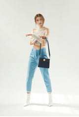 LAZEL MINI CROC ショルダーレザーバッグ / Wani Navy