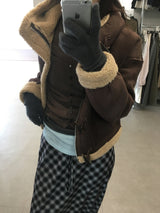 フェムダッフルフードフェイクシャーリングジャケット (2color)