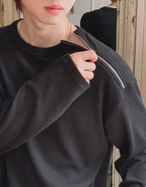 Roda Ribbed Diagonal Zipper Long Sleeve T-shirt