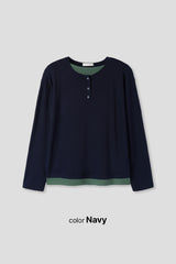 Henley neck layered long sleeves
