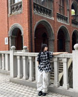 Unisex デイリーレトロチェッカード半袖シャツ