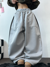 FLEECE❤TRACK BIG POCKET LONG WIDE BALLOON PANTS 🖤🩶💛4COLOR