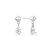 silver pyramid drop thread stud rhodium plating + 925 silver earrings E067-04H