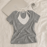 Unique Deep V-Neck Halter Short-Sleeved T-Shirt (3 colors)