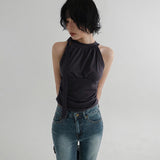 [Seaton] tie shirring halterneck sleeveless - 4color