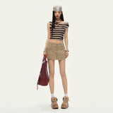 Double Waist Denim A-Line Mini Pants Skirt