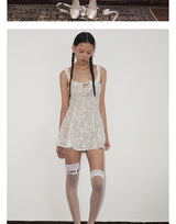 rirri Summer New Arrival Lace Trim Bow Accent Princess A-Line Slimming Short Dress